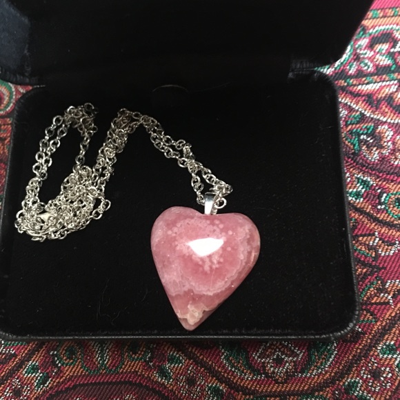 Rhodochrosite heart & 925 S-plated pendant & chain - Picture 3 of 9